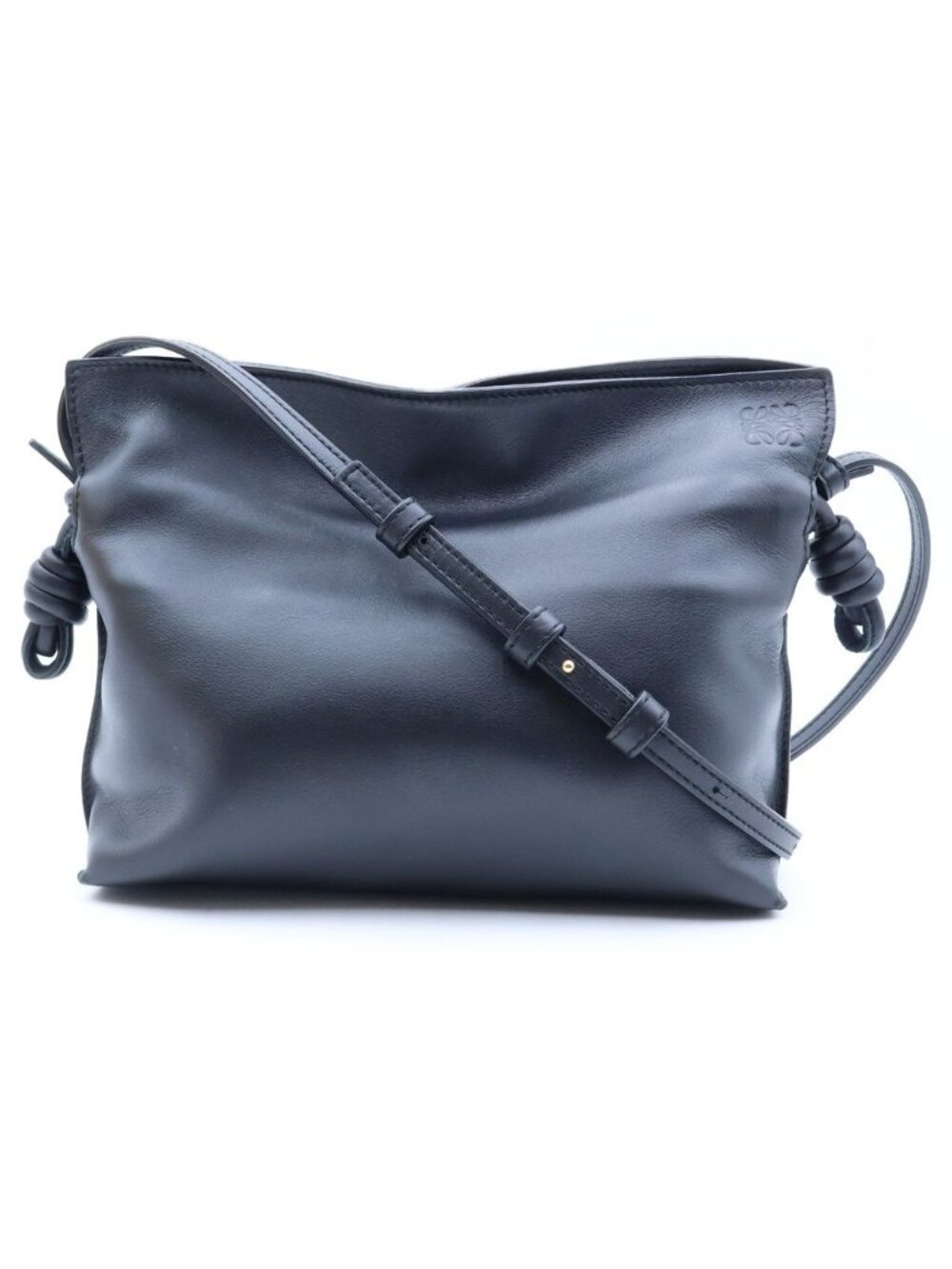 Loewe Flamenco Mini Shoulder Bag Drawstring Black Leather Gold